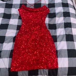 Formal sequin open back red dress